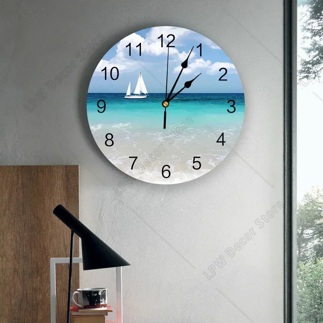 Sea Beach Sailing CloudsWall Clock Home Decor Bedroom Silent Wall Digital Clock Wall Clock Modern Design