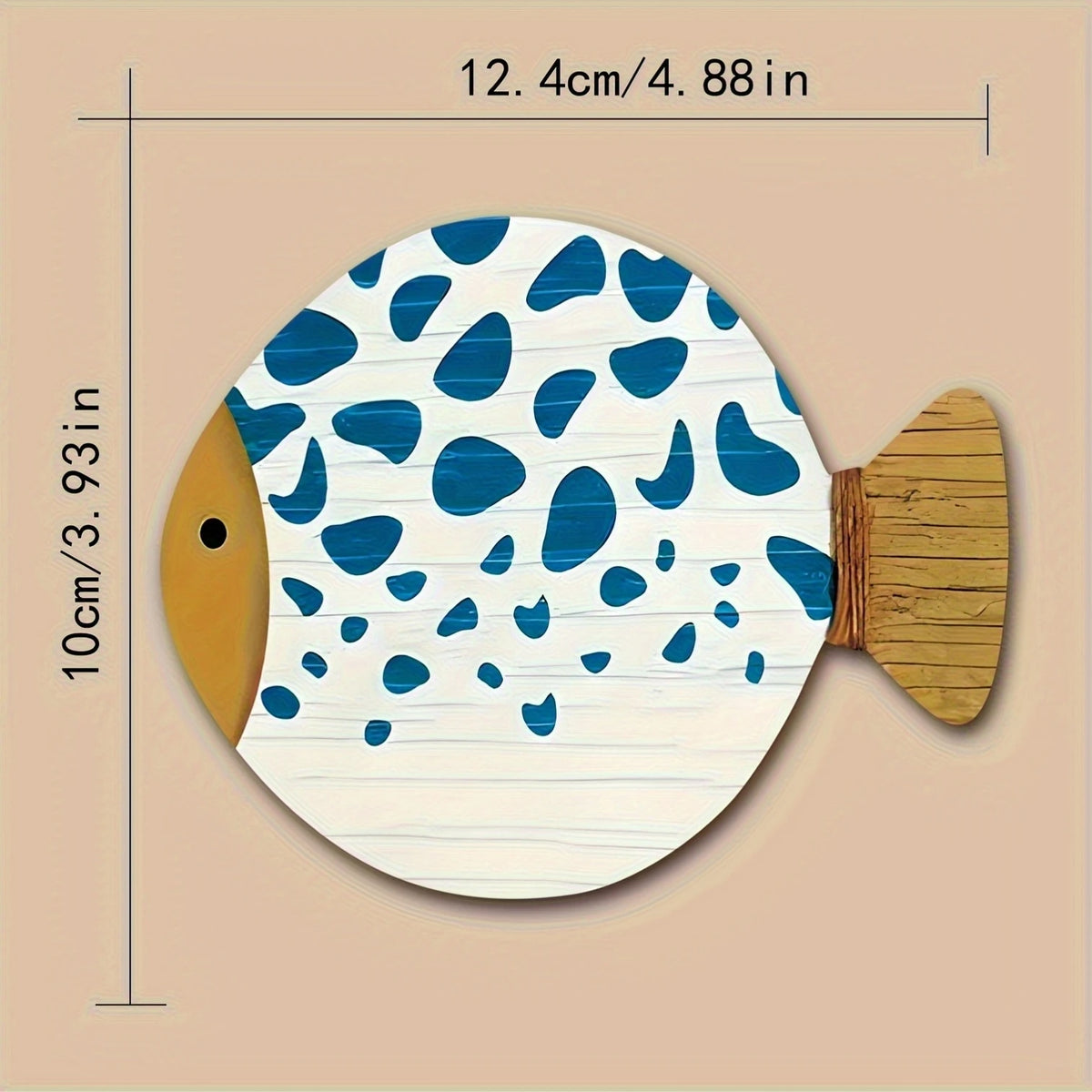 2D Flat 8pcs Whimsical Fish-Shaped Wooden Coasters Vibrant Blue & White Patterns, Heat-Resistant, Perfect for Coffee & Tea Lover