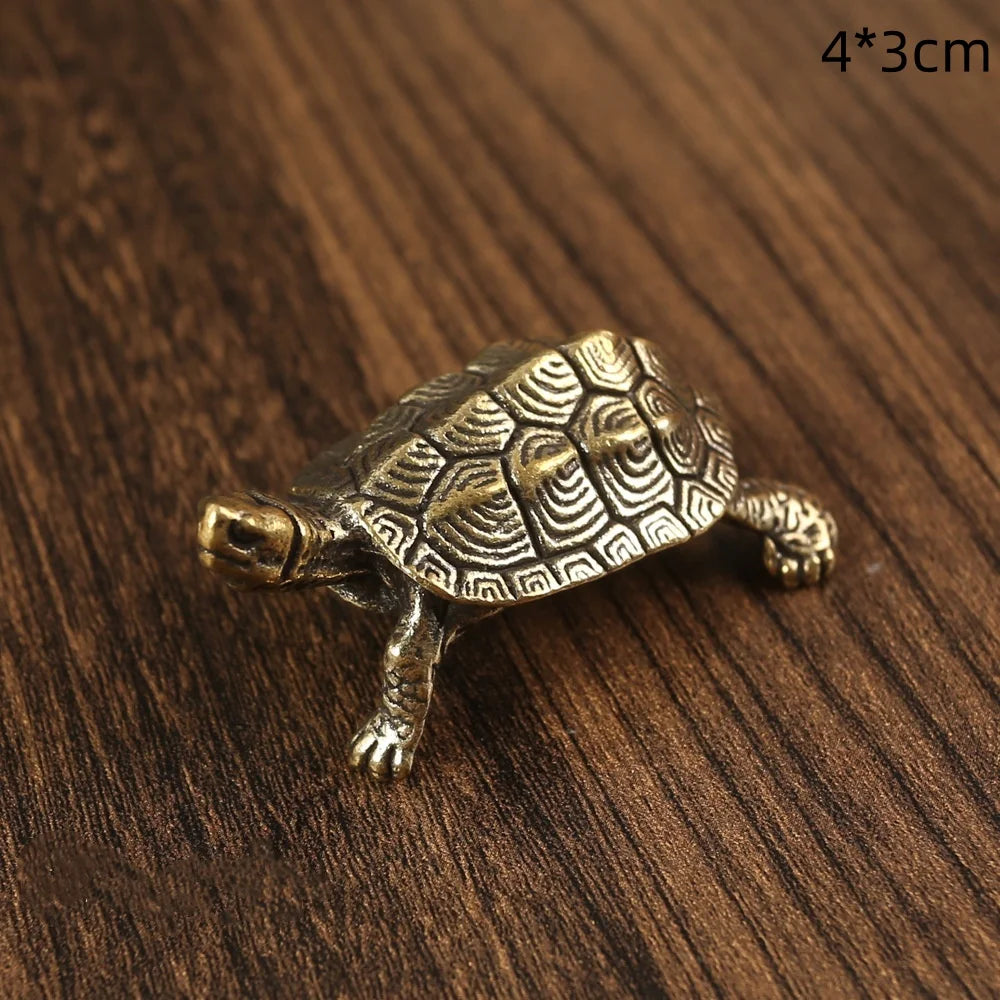 Pure Copper Turtle Statue Vintage Brass Tortoise Figurines Desktop Feng Shui Ornament Miniatures Antique Tea Pet Crafts Gifts