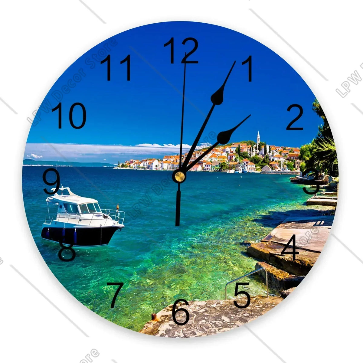 Sea Beach Sailing CloudsWall Clock Home Decor Bedroom Silent Wall Digital Clock Wall Clock Modern Design