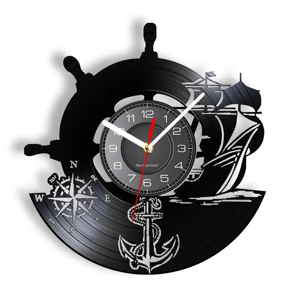 Boat Yacht Wheel Vintage Wall Clock Ship Steering Wheel Sea Conqueror Sailing Lase Cut Longplay Wall Watch Captain Voyager Gift
