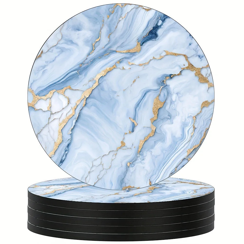 6Pcs 4 Inch Marble Veining Wooden Drink Coasters Set Round Absorbent Coasters Funny Coasters for Cold Drinks Wine Mugs Cups
