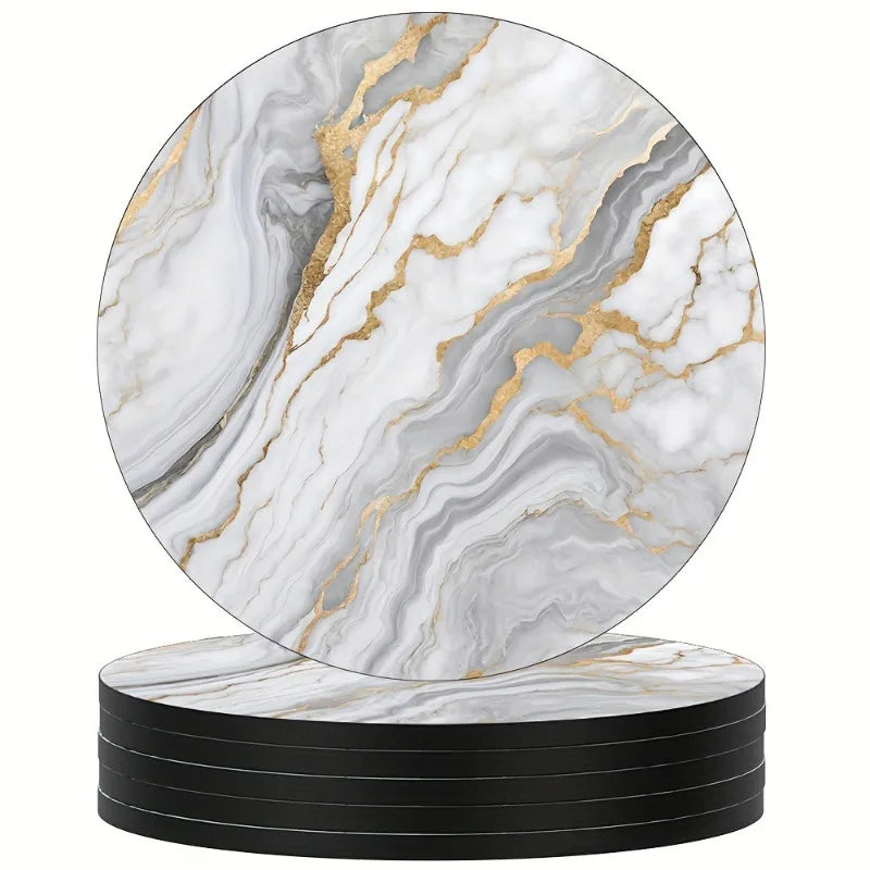 6Pcs 4 Inch Marble Veining Wooden Drink Coasters Set Round Absorbent Coasters Funny Coasters for Cold Drinks Wine Mugs Cups