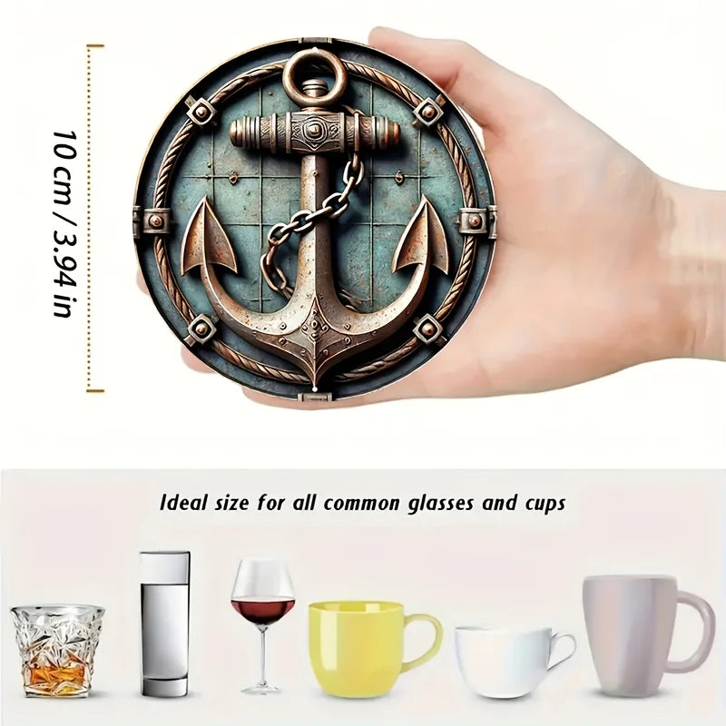 Retro Boat Navigation 2D Wooden Coaster Cup Pad Tea Coffee Cup Holder Kitchen Tabletop Protection Essential Home Decor Item 6PCS
