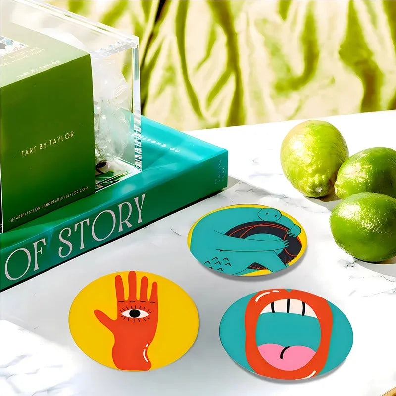 6Pcs Cup Mat Coaster Picasso Style Wood Cup Drink Mat Plate Coasters for Mugs and Cups Rug Pad