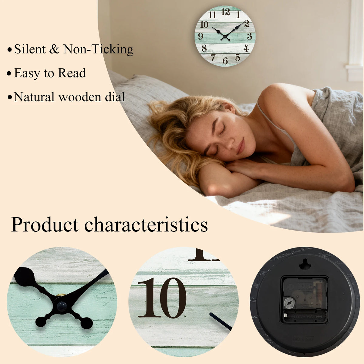 Rustic Mint Green Wood Wall Clock Time Management  Silent Quartz Clock Farmhouse Coastal Decor for Living Room Bedroom Kitchen