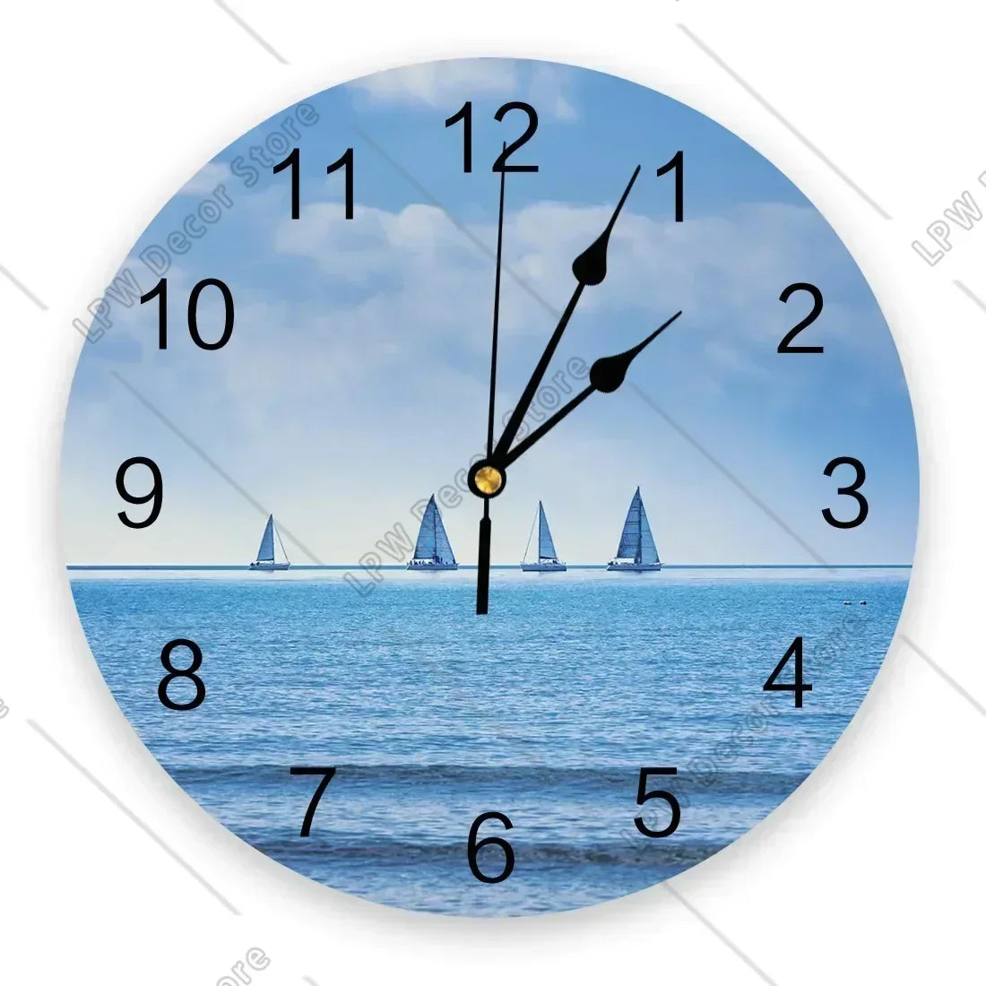 Sea Beach Sailing CloudsWall Clock Home Decor Bedroom Silent Wall Digital Clock Wall Clock Modern Design