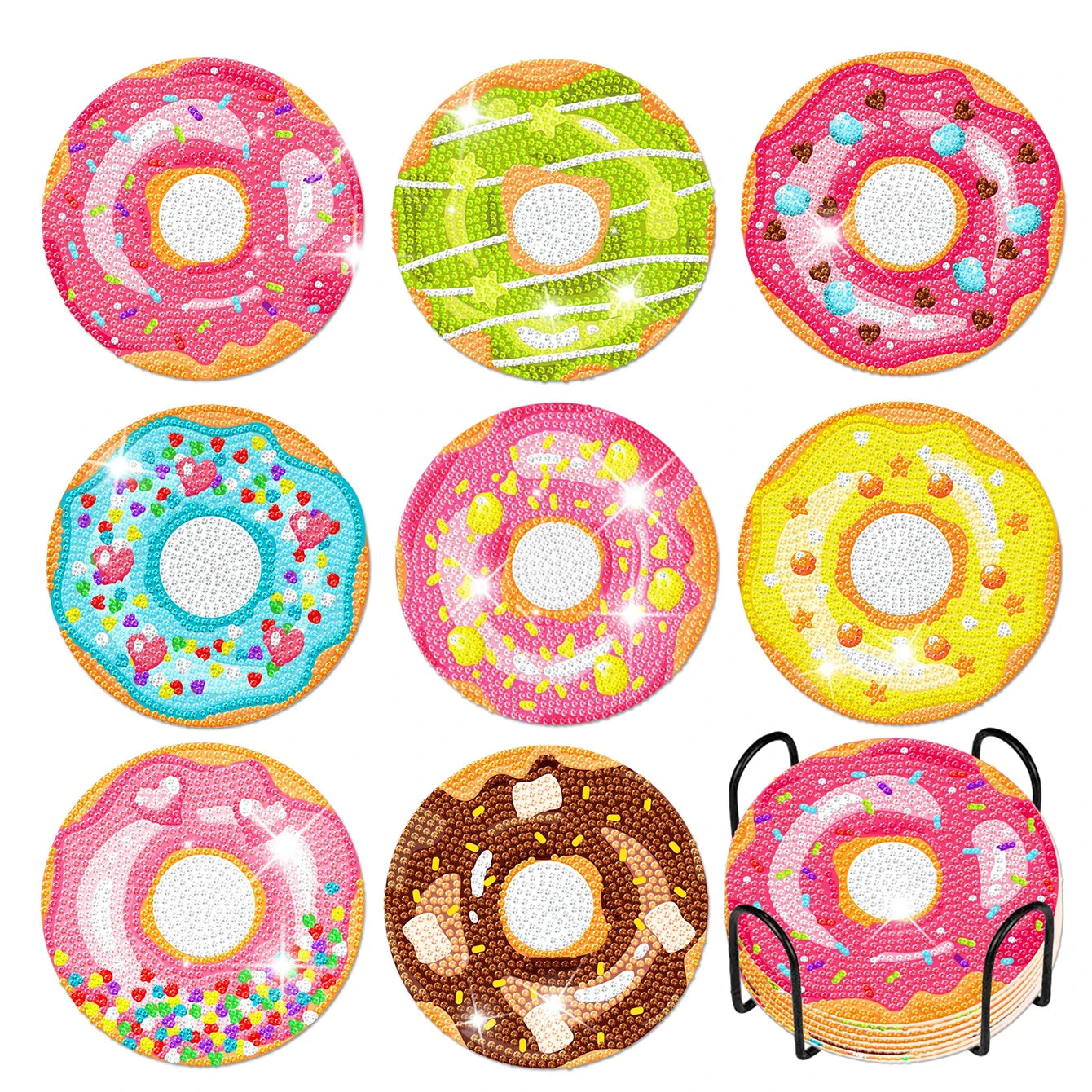 8 Pieces/Set Rose and Diamond Painting Coaster Set, DIY Coaster with Holder, Beginner and Adult Diamond Craft Gift