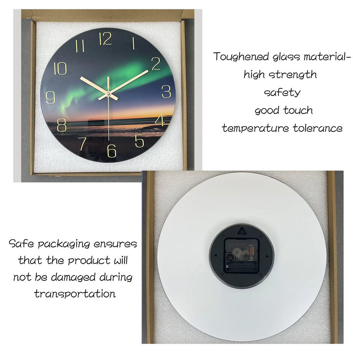 1pc Glass Wall Clock, Beach Aurora Design Wall Clock, Silent Clock, Home Decoration, Living Room Bedroom Room Decoration