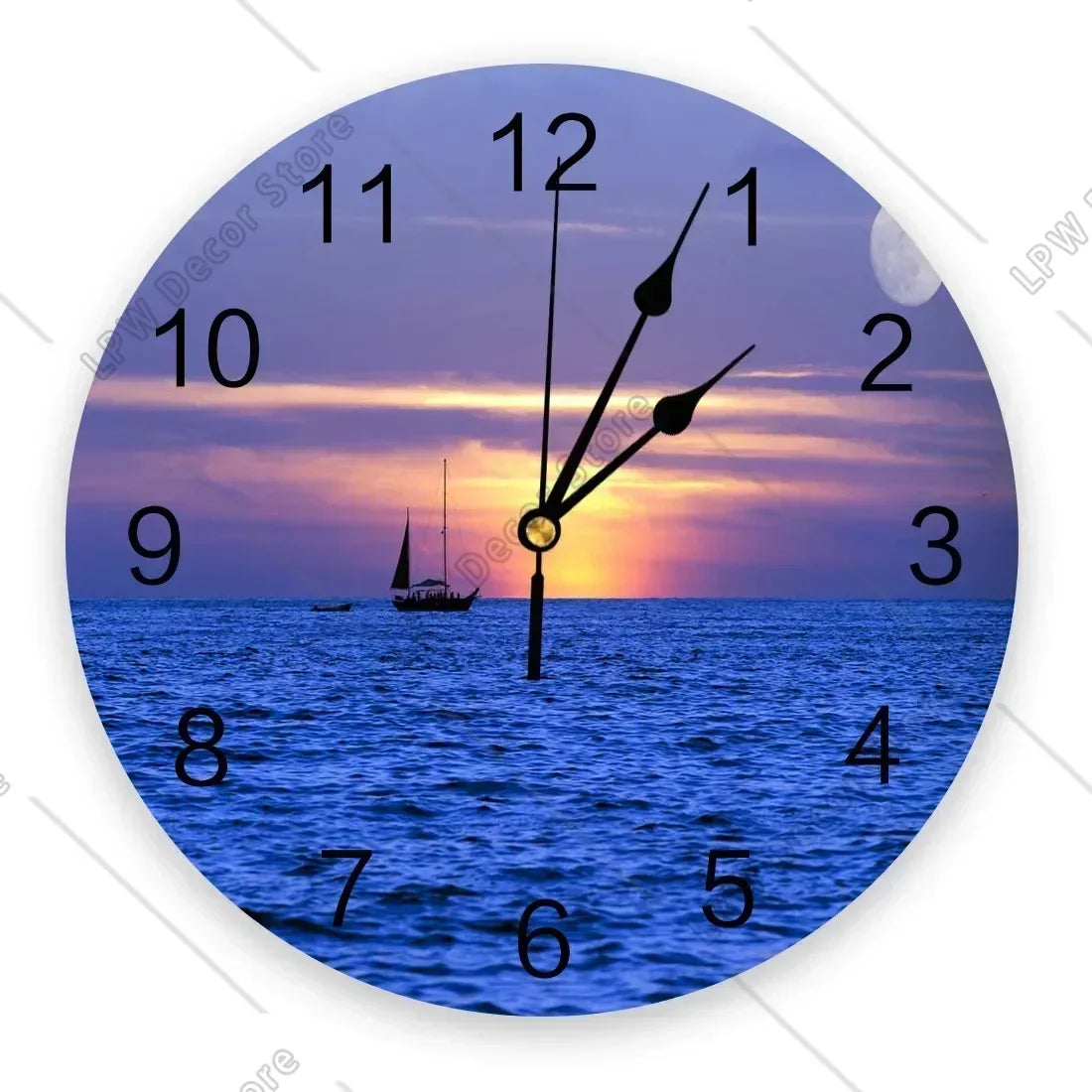 Sea Beach Sailing CloudsWall Clock Home Decor Bedroom Silent Wall Digital Clock Wall Clock Modern Design