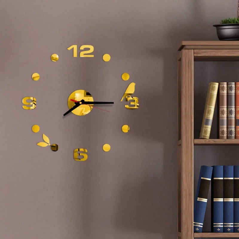 New Luminous Wall Clock Large Watch Horloge 3D DIY Acrylic Mirror Stickers Quartz Duvar Saat Clocks Modern Mute Alarm Clock