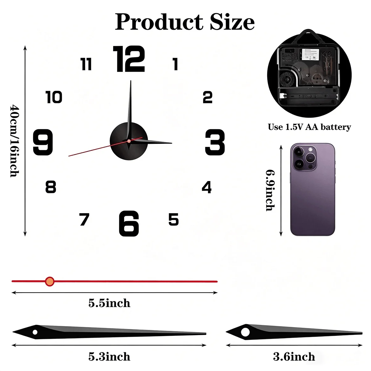 Glow-In-The-Dark DIY Wall Clock Creative Design Mirror Surface Wall Decor Sticker Clock, Minimalist Decorative Clock, Silent Wall Sticker Clock, Living Room Bedroom Wall Sticker Creative Clock (Glow-In-The-Dark Model Only Glo