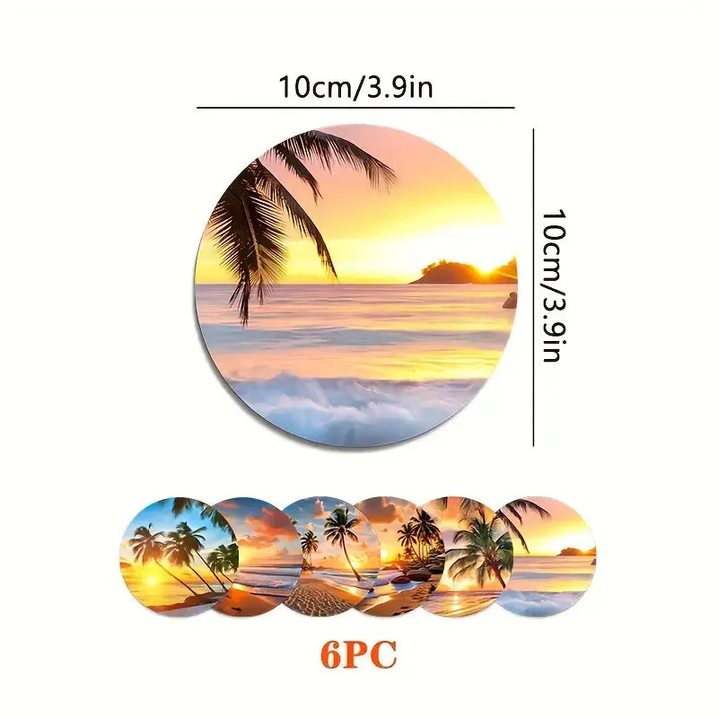 2D Summer Beach Scene Pattern Wooden Coaster Desktop Protection for Restaurants Bars Coffee Shops Tea Houses Offices Home Decor