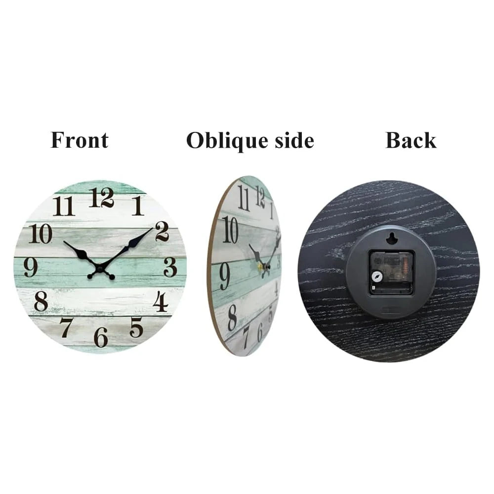 Rustic Mint Green Wood Wall Clock Time Management  Silent Quartz Clock Farmhouse Coastal Decor for Living Room Bedroom Kitchen