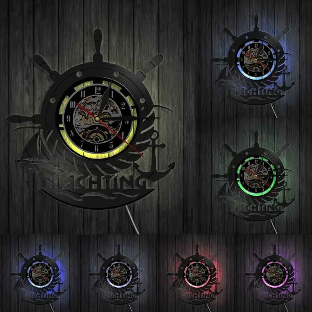 Boat Yacht Wheel Vintage Wall Clock Ship Steering Wheel Sea Conqueror Sailing Lase Cut Longplay Wall Watch Captain Voyager Gift