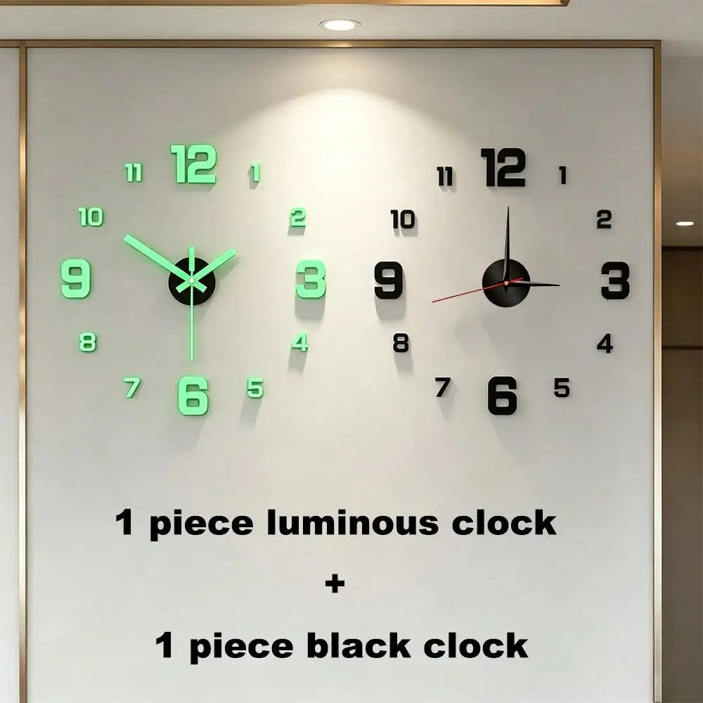 Glow-In-The-Dark DIY Wall Clock Creative Design Mirror Surface Wall Decor Sticker Clock, Minimalist Decorative Clock, Silent Wall Sticker Clock, Living Room Bedroom Wall Sticker Creative Clock (Glow-In-The-Dark Model Only Glo