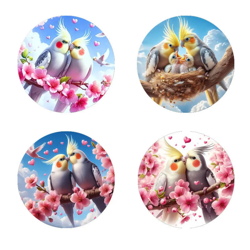 4 Sets of Colorful Bird Pattern Art Coasters, Wooden Anti-Slip Coasters, Suitable for Living Rooms, Offices, Bars, Etc