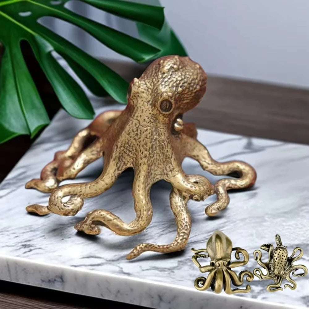 New Antique Octopus Home Decoration Brass Copper Animal Figurines Miniatures Desk Ornament Accessories Creative Table Craft