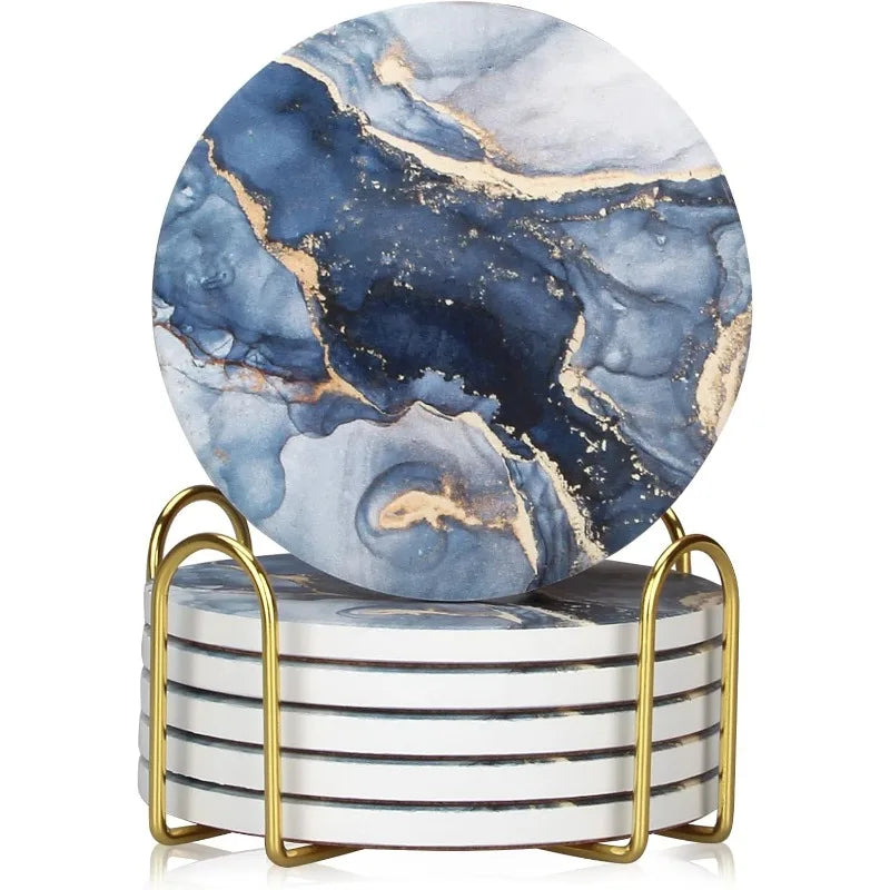 6Pcs Cup Mat Coaster Blue Marble Pattern Acrylic Cup Drink Mat Plate Rug Mug Pad Coasters for Mugs and Cups Table Decoration-new
