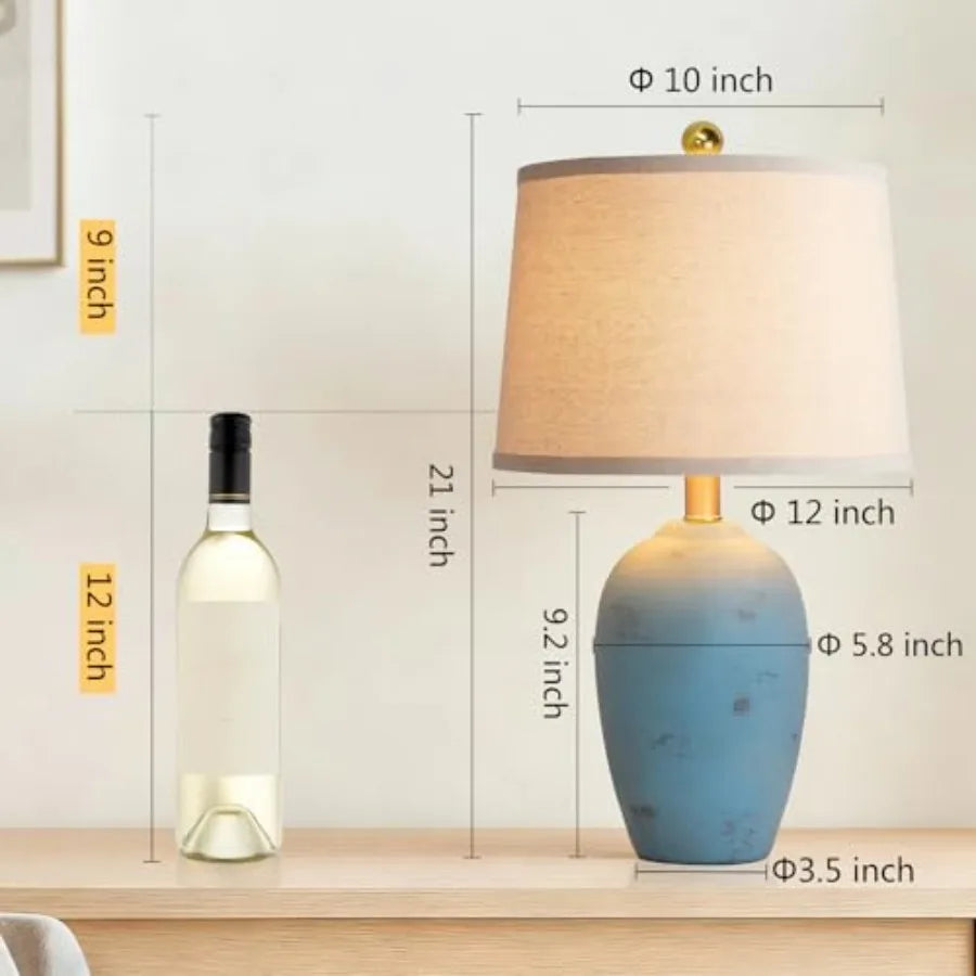 21'' Set of 2 Coastal Small Ceramic Lamps for Bedroom, Traditional Nightstand Bedside Desk Table Lamp for Living Room Office Do