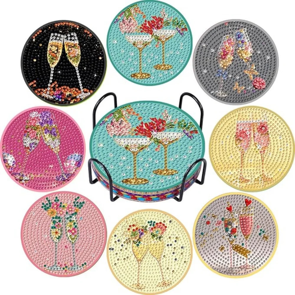 8 Pieces of Diamond Art Painting Coasters with Brackets, DIY Cat Patterned Diamond Art Coasters, Suitable for Both Adults and Be
