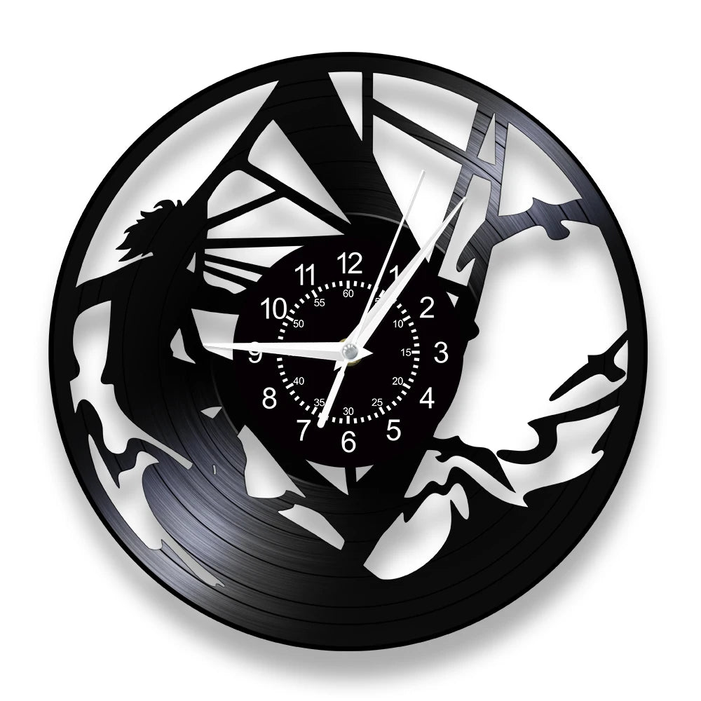 Water Sport Surfing Vinyl Record Wall Clock Sea Wave Coastal Landscape Wall Art Handicraft Carved Music Album Clock Surfer Gifts