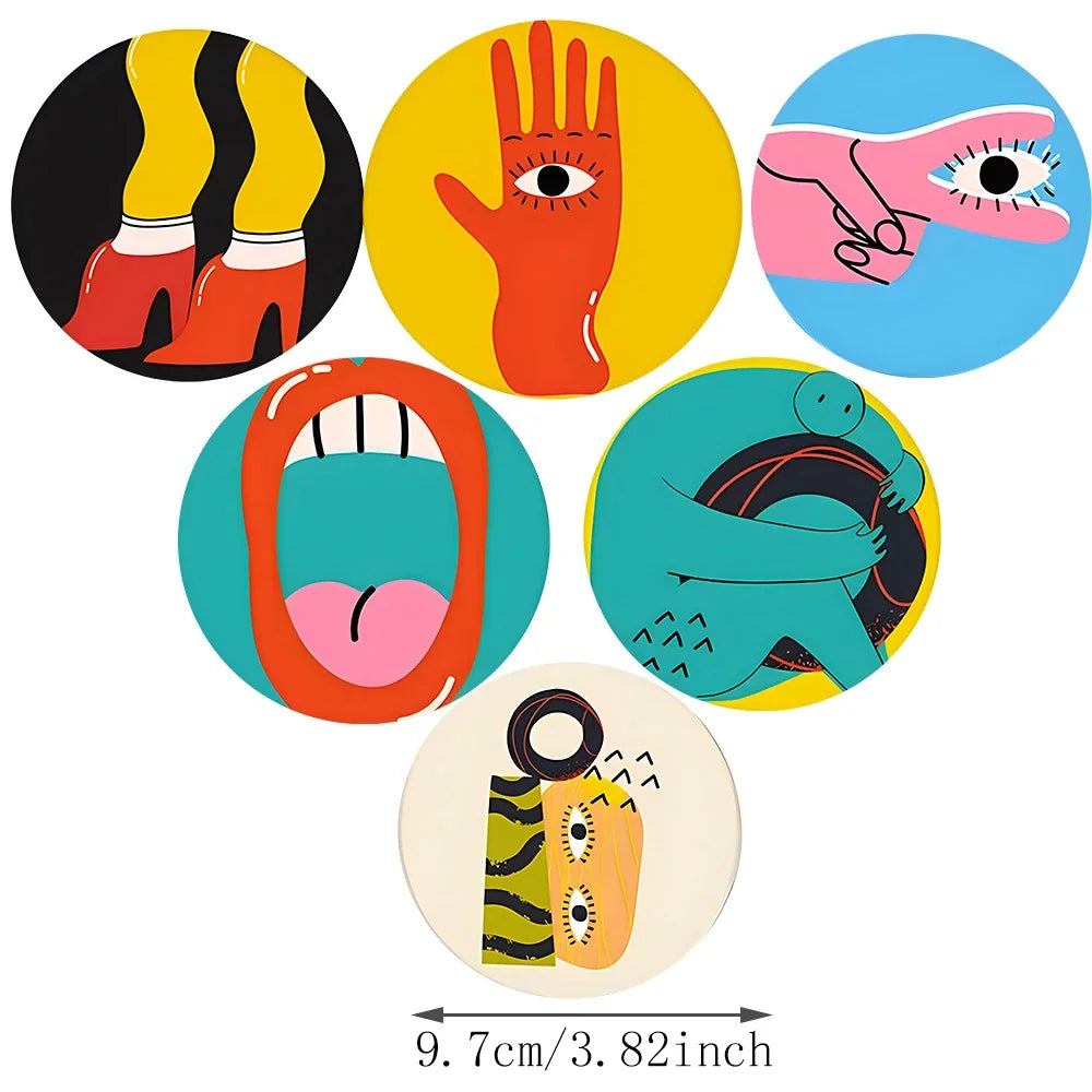 6Pcs Cup Mat Coaster Picasso Style Wood Cup Drink Mat Plate Coasters for Mugs and Cups Rug Pad