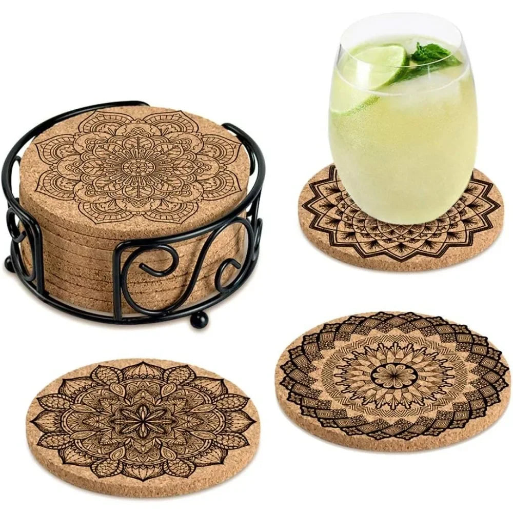 Absorbent Cork Coasters Set with Holder for Drinks Housewarming Gift New Home Present Living Room Decor