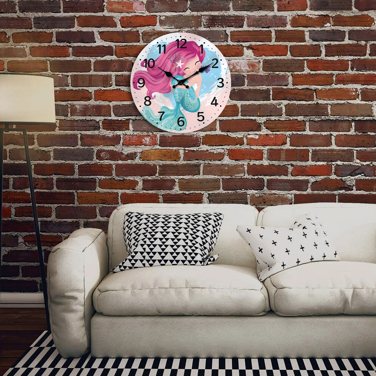 A cute mermaid wooden wall clock, sea, beach theme battery powered silent quartz clock, living room, kitchen, bedroom, bathroom