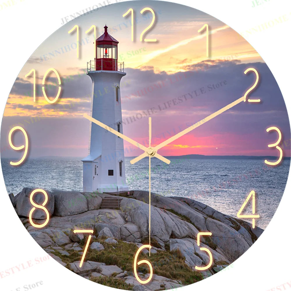 Beach Wall Clock Wall Art Clock Luxury Marble Watch Wall Mount Mechanic Clock Frameless Clock Wall Decor for Living Room Kitchen