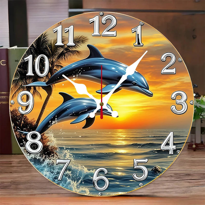 Multi Style Beach Wooden Round Silent Hanging Wall Clock,Suitable For Living Room,Office,Study Room,Bedroom,Home Decoration
