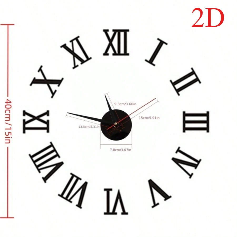 2D/3D Large Roman Numeral Acrylic Mirror Wall Clock Sticker Fashion DIY Quartz Clocks Watch Home Decoration Living Room Stickers