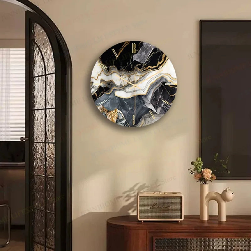 Beach Wall Clock Wall Art Clock Luxury Marble Watch Wall Mount Mechanic Clock Frameless Clock Wall Decor for Living Room Kitchen