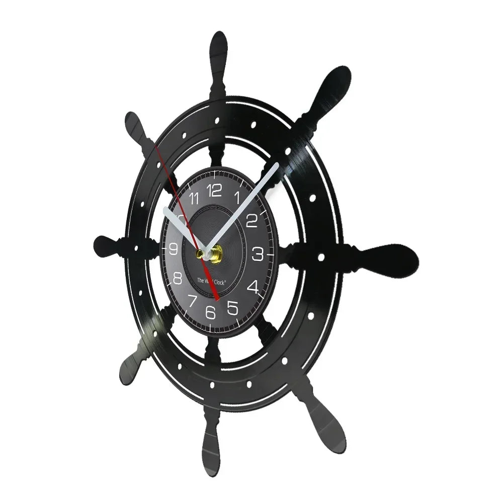 Boat Yacht Wheel Vintage Wall Clock Ship Steering Wheel Sea Conqueror Sailing Lase Cut Longplay Wall Watch Captain Voyager Gift