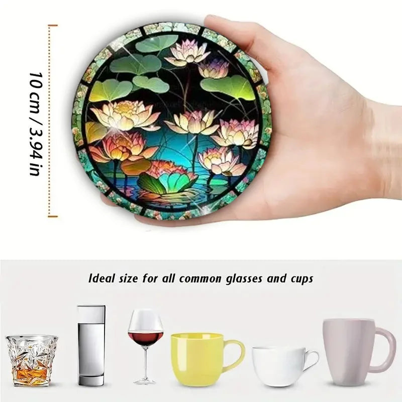 8 Sets of Floral Patterned Wooden Anti-Slip Coasters, Suitable for Bar and Cafe Decoration Anti-Slip Coasters