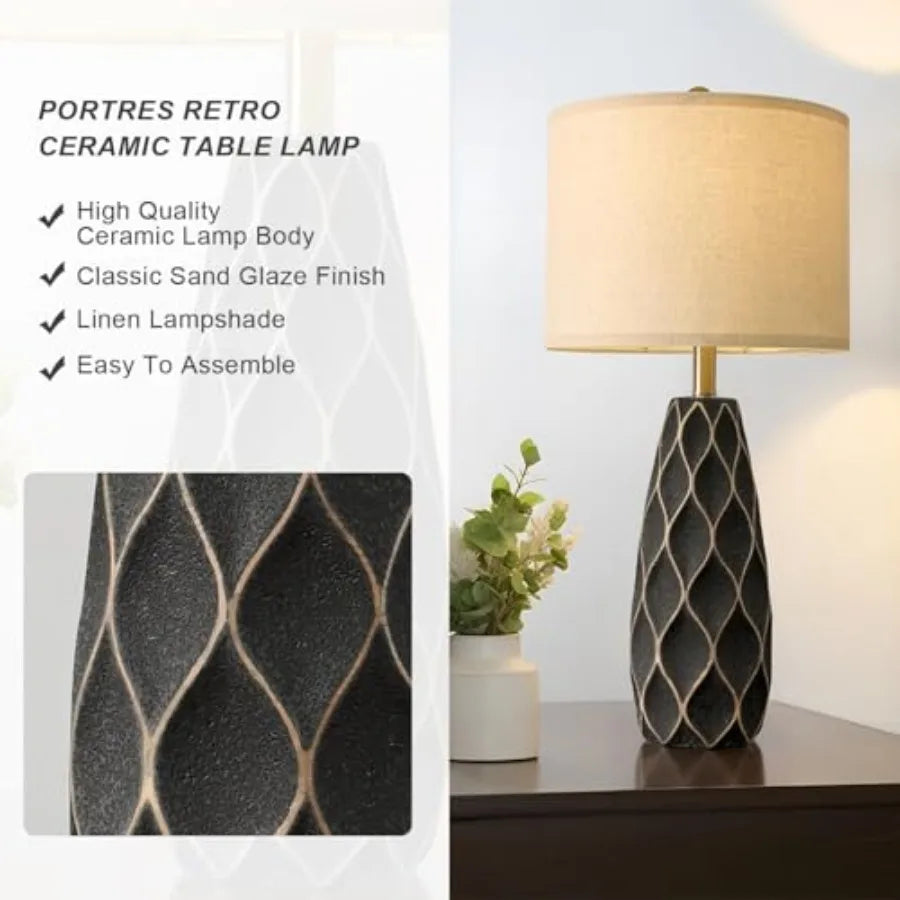 27.5" Ceramic Table Lamps for Bedroom Living Room Lamps Set of 2 Modern Bedside Nightstand Lamp Farmhouse Vintage Rustic Boho R