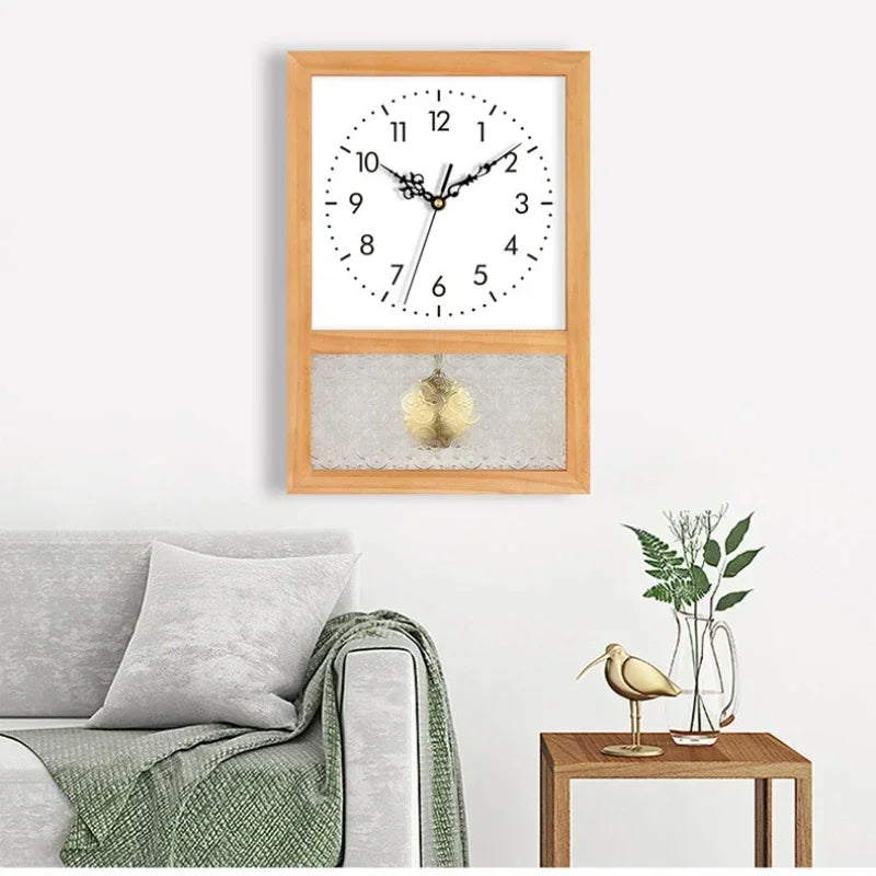 Japanese Retro Solid Wood Clock Household Living Room Bedroom Square Art Table Decoration Rocking Wall Clock Home Decoration