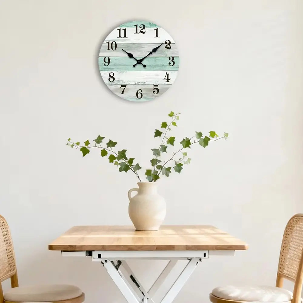 Rustic Mint Green Wood Wall Clock Time Management  Silent Quartz Clock Farmhouse Coastal Decor for Living Room Bedroom Kitchen