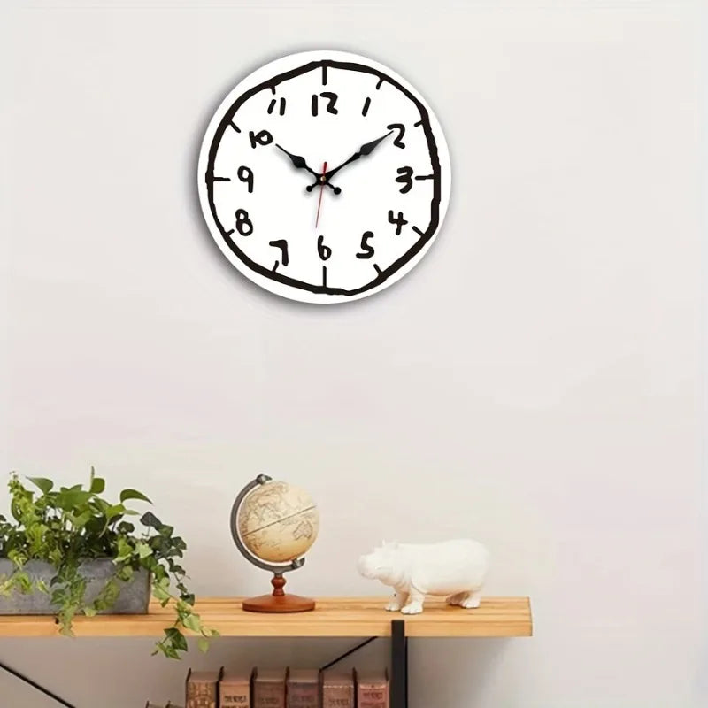1Pc 20/30/40cm Wooden Silent Hanging Wall Clock for Living Room Office Study Room Bedroom Home Decor Creative Hand Drawing Clock