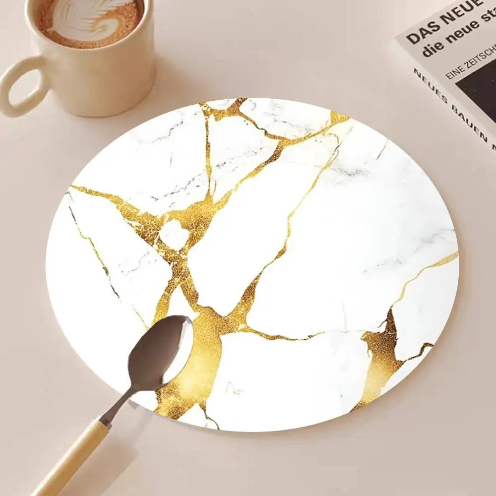Golden Line Marble Pattern Round Wooden Coasters Suitable For Restaurants And Coffee Home Gift Choice Holidays