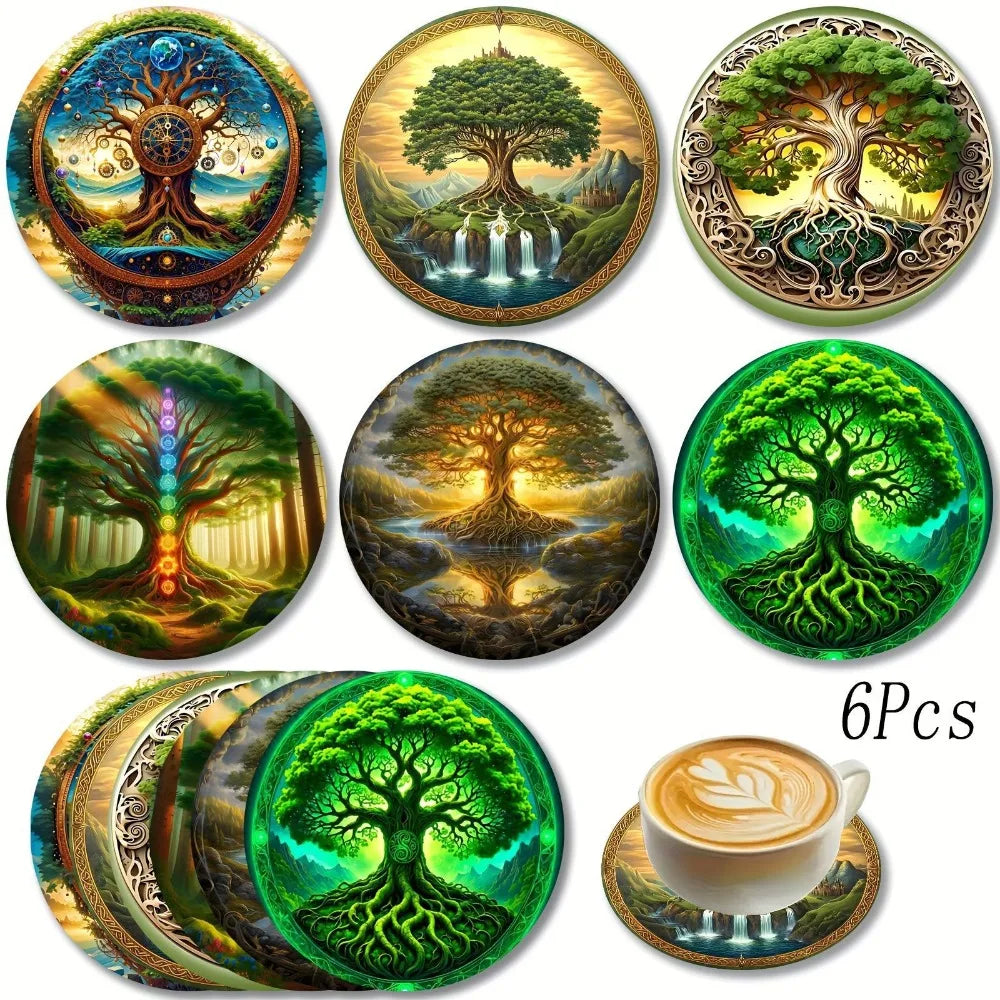 6/8Pcs/set Wooden Placemat Set Design Circular Gathering Family Party Desktop Decoration Wooden Crafts Home Table Linen Coaster