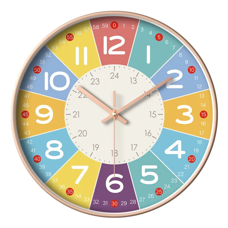 Silent Teaching Time Clock for Kids 8-Inch Kids Room Wall Decor Analog Clock Non Ticking Telling Time Teaching Wall Clock
