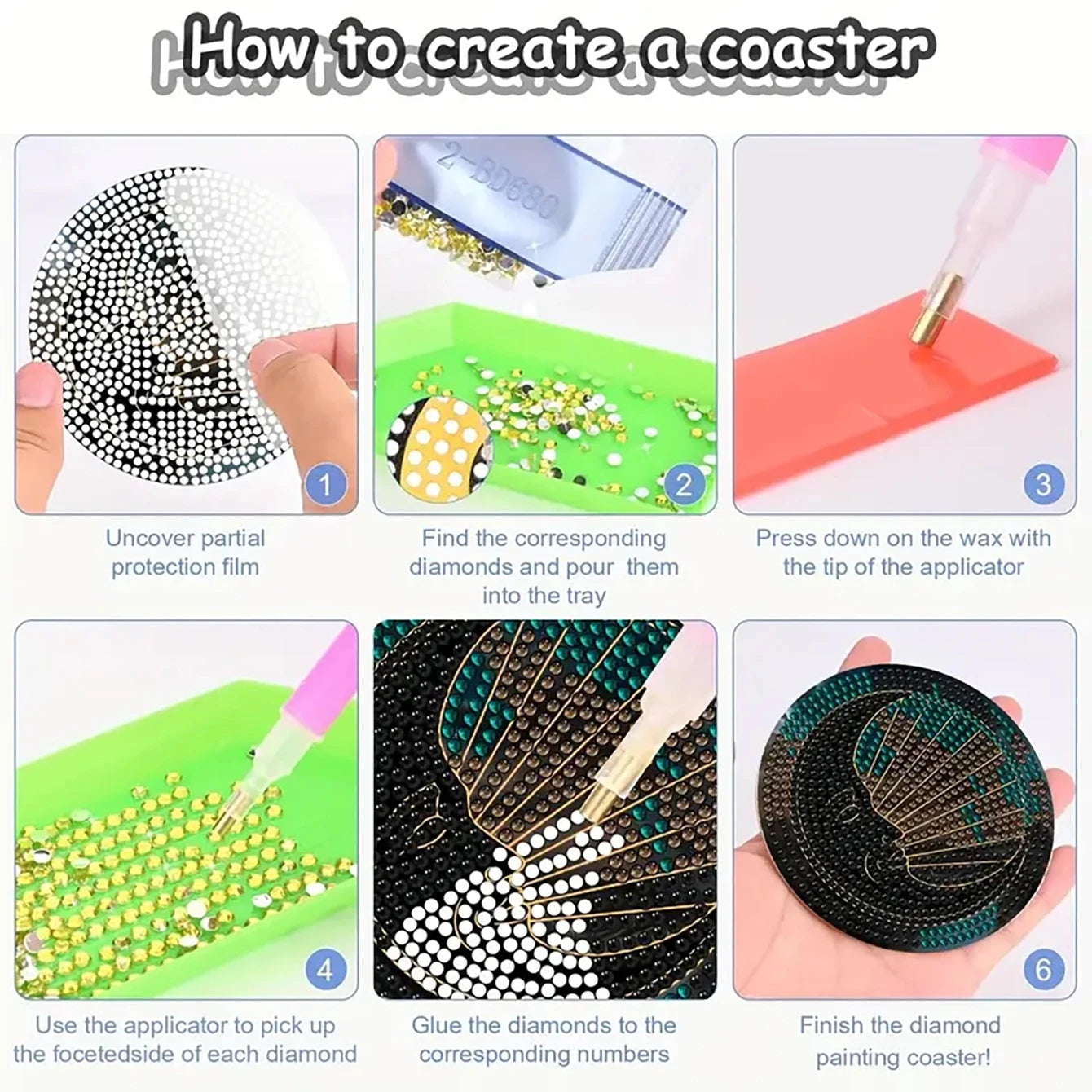 8 pieces/set Landscape Diamond Painted Coaster Set with Bracket DIY Coaster Beginner Coaster, Craft Supplies Gift