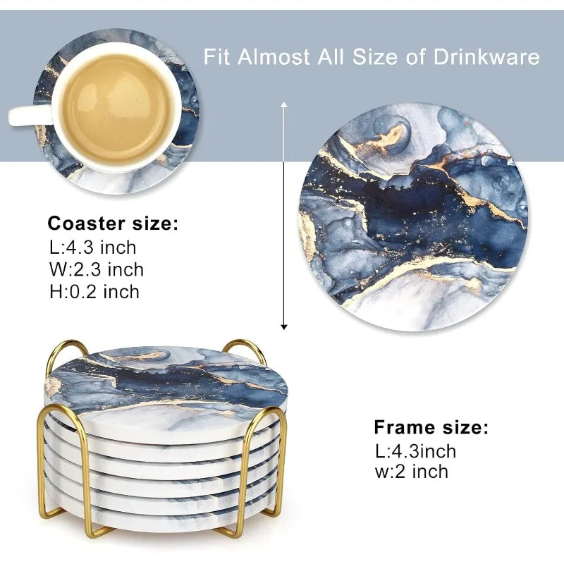 6Pcs Cup Mat Coaster Blue Marble Pattern Acrylic Cup Drink Mat Plate Rug Mug Pad Coasters for Mugs and Cups Table Decoration-new