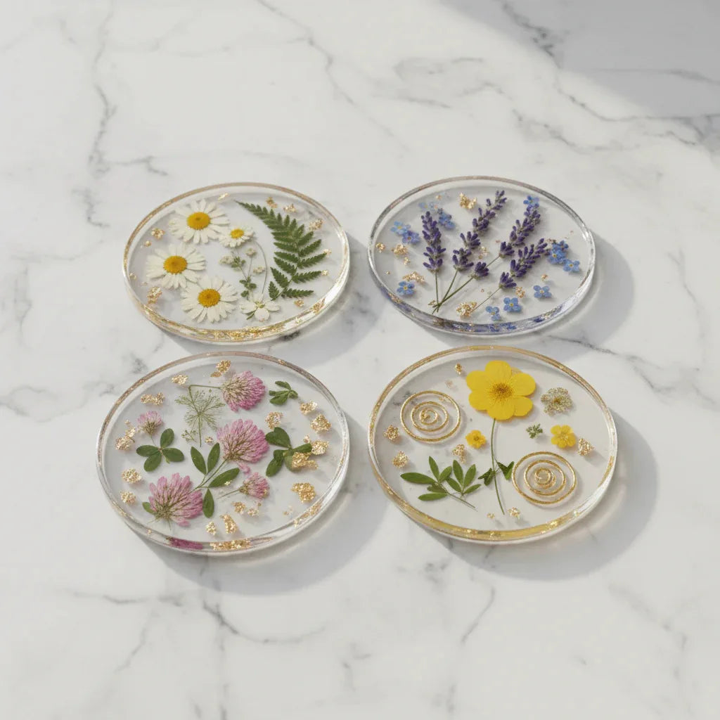 Pressed Flower Acrylic Coaster, Printed With Flowers, Suitable For Table Decoration And Women'S Birthday Gifts