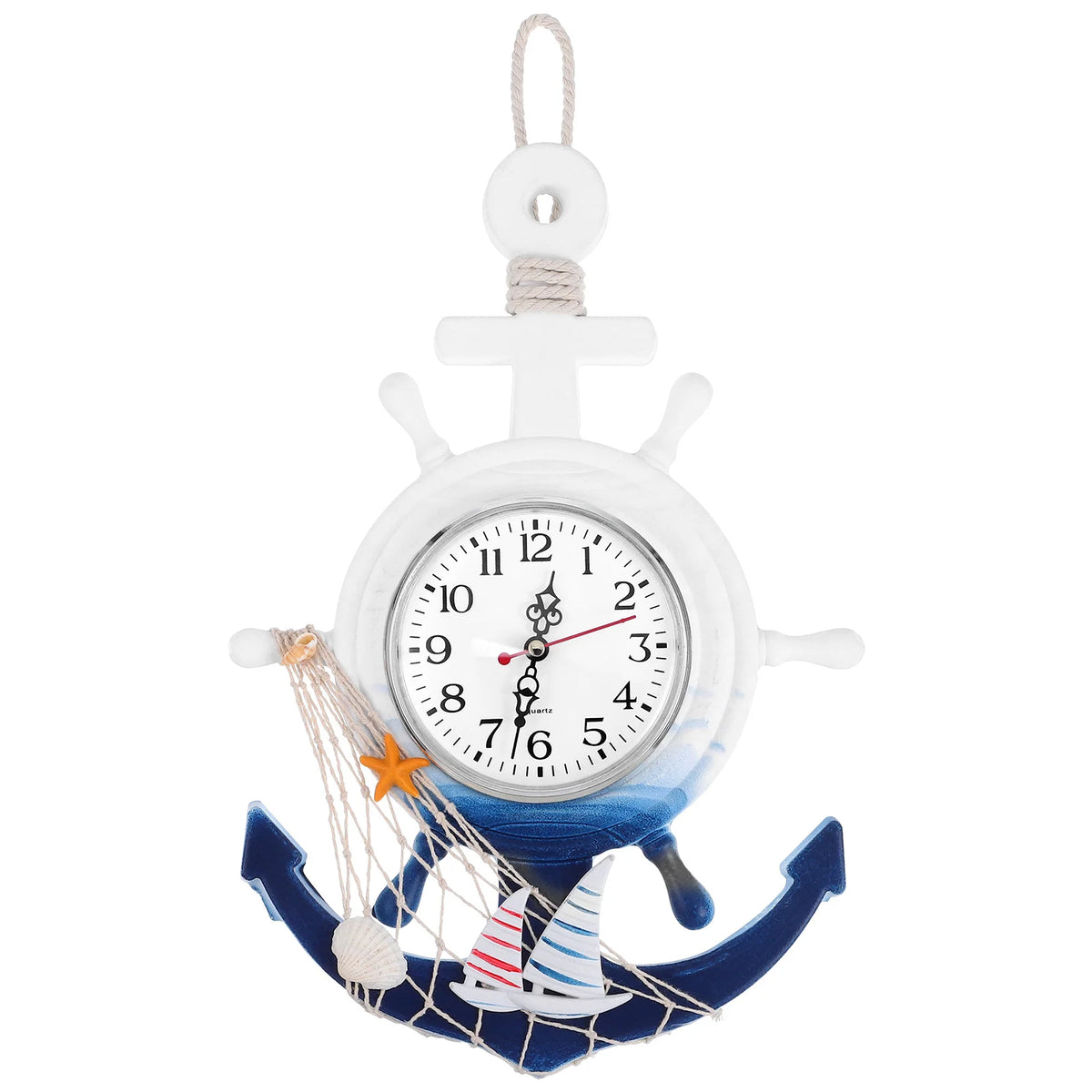 Contemporary Rudder Anchor Clock Vintage Decor Wall Clocks Boat Wooden Hanging Office