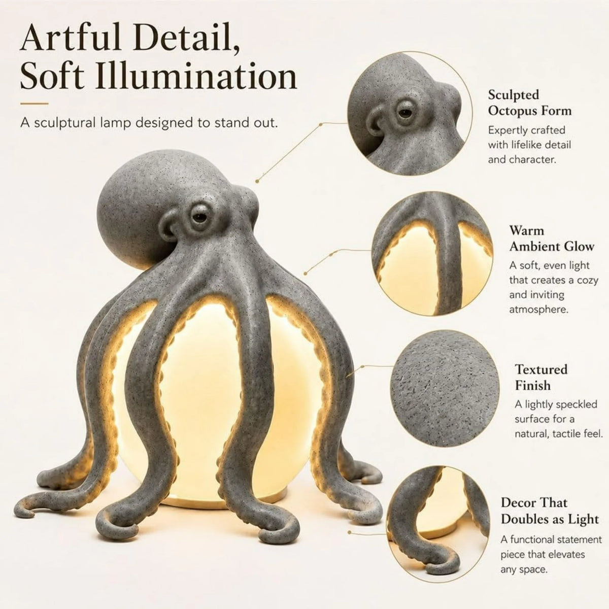 Octopus Desk Lamp Creative Sculpture Ocean Animal Desktop Artwork for Home Office Desk Decor Embellishment Thoughtful Gift