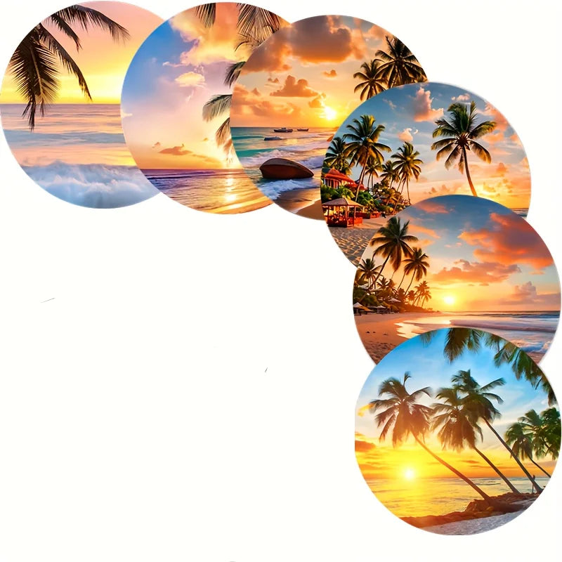 2D Summer Beach Scene Pattern Wooden Coaster Desktop Protection for Restaurants Bars Coffee Shops Tea Houses Offices Home Decor