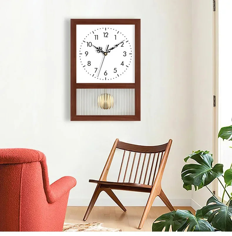Japanese Retro Solid Wood Clock Household Living Room Bedroom Square Art Table Decoration Rocking Wall Clock Home Decoration