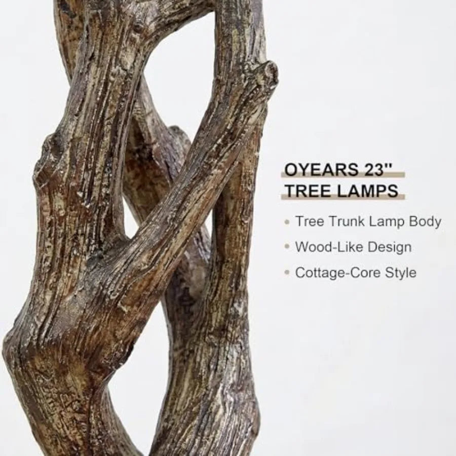 23" Rustic Farmhouse Table Lamp Country Cottage Lamps for Nightstand Tree Trunk Wood Grain Lamp for Bedroom Living Room with Oa